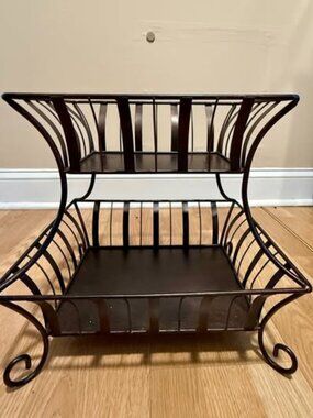 Vintage Two Tier Bronze Metal Shelf Rack Food Storage Basket Kitchen Organizer